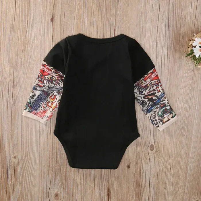 Baby Bodysuit Boys Girls Tattoo Printed Patchwork Jumpsuit - Image 4