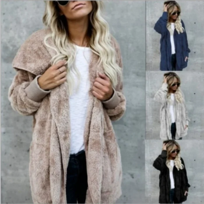 Autumn Winter Double Fleece Cardigan Jacket Women Solid Color Long Sleeve - Image 2