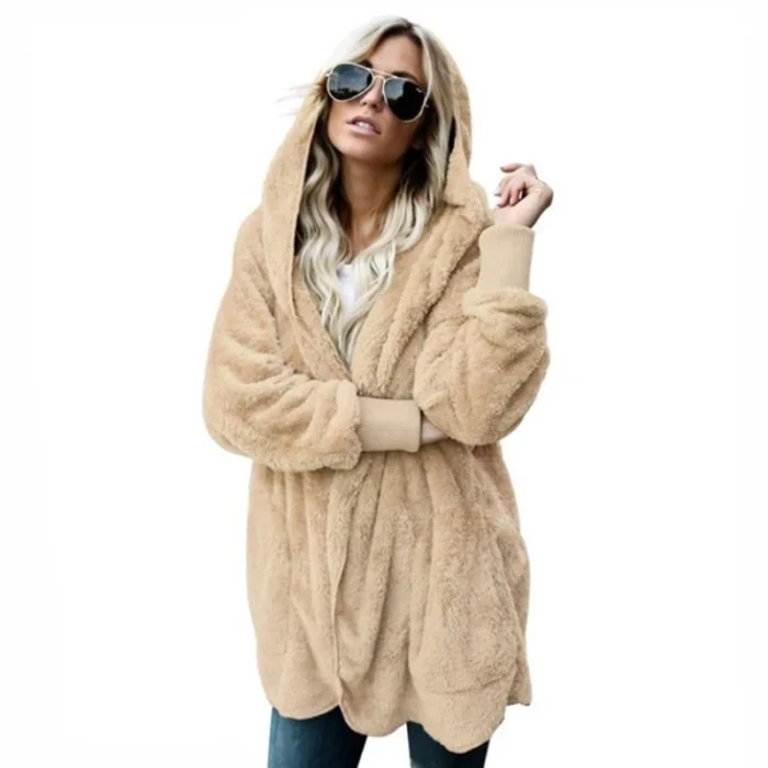 Autumn Winter Double Fleece Cardigan Jacket Women Solid Color Long Sleeve - Image 6