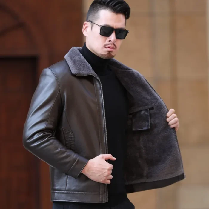 YXL-22 Natural Cotton Sheepskin Jacket For Autumn And Winter Men's Collar - Image 3