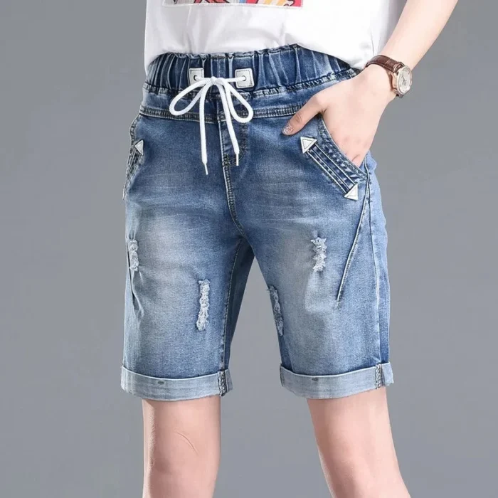 Summer Cuffs Ripped Jeans Woman Elastic Waist Lace - Image 5