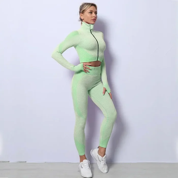 2/3PCS Seamless Yoga Sets Sport Fitness Vest High Waist Hip-Liftting Trousers Suits - Image 3