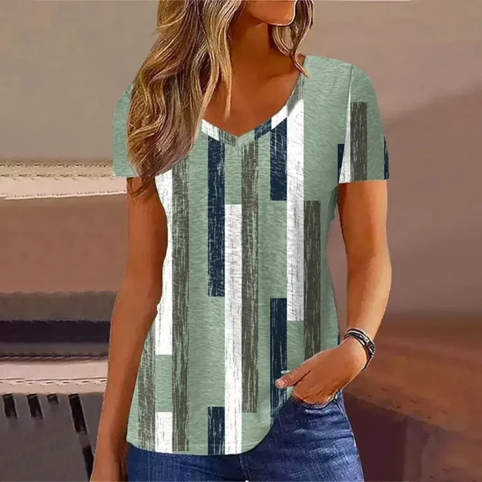 New Women's T-Shirt Summer V-Neck Tee Loose Casual