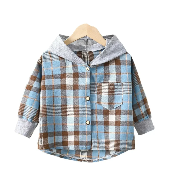 Children's Hooded Shirts Kids Clothes Baby Boys Plaid Shirts Coat for Spring Autumn Girls - Image 3