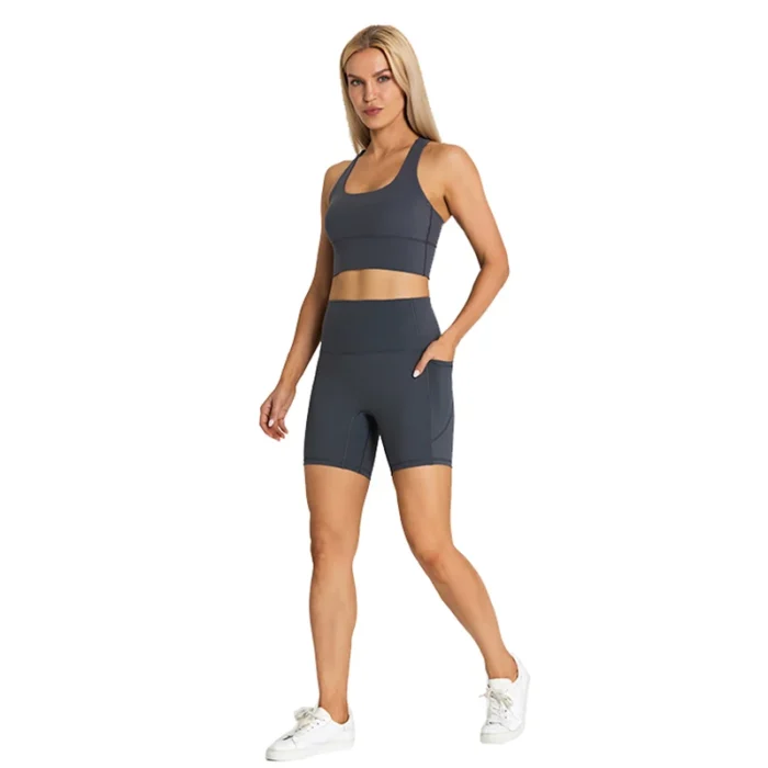 ABS LOLI Pockets Yoga Shorts Set Women Fitness Suit 2 Piece Sports Gym Wear - Image 2