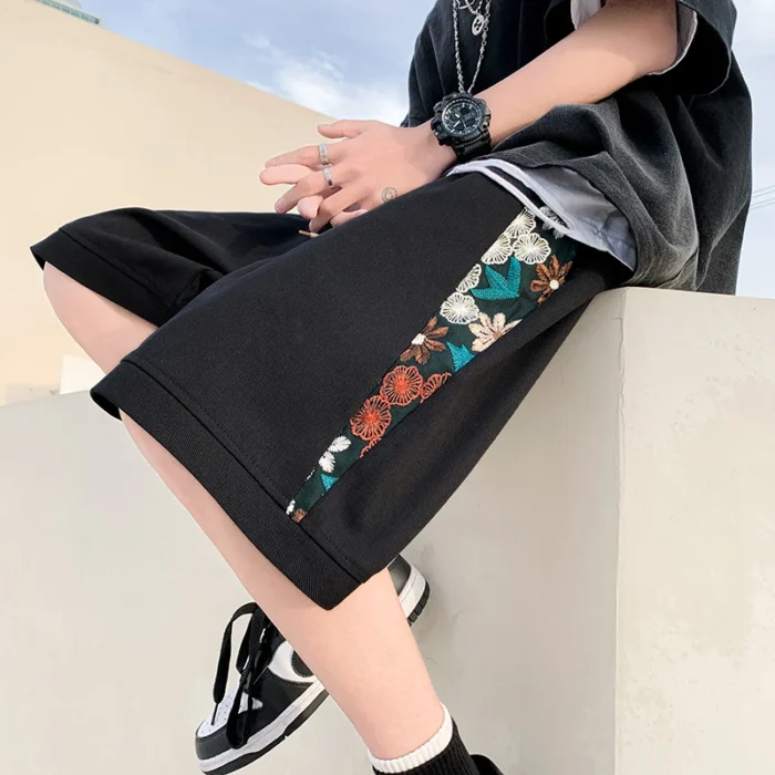 Vintage Embroidered Floral Shorts Men's Summer Casual Five-part Pants Hip-hop - Image 5