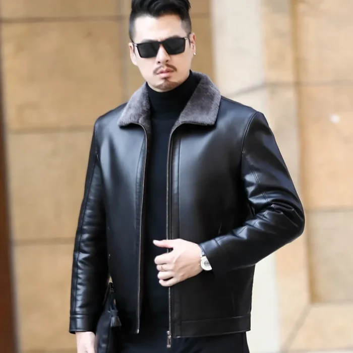 YXL-22 Natural Cotton Sheepskin Jacket For Autumn And Winter Men's Collar - Image 5